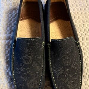 Robert Graham Dark Blue Loafers with Skull and Rose Design